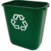 Rubbermaid Commercial Deskside Recycling Container, 7.03 Gallon, Rectangular, 15" x 10.2", Green Plastic, 12 per Carton