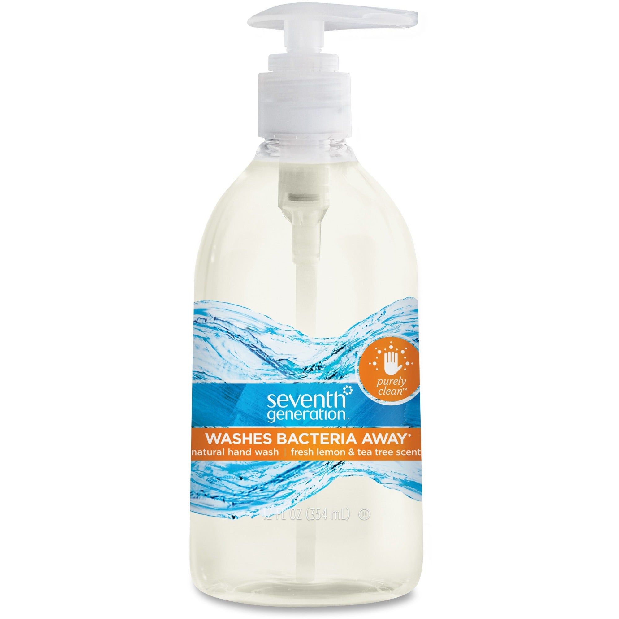 Seventh Generation Purely Clean Hand Wash, Fresh Lemon & Tea Tree Scent, 12 fl oz Pump Bottle, Dye-free, Phthalate-free, Bio-based, Rich Lather, Gluten-free, Clear, 1 Each