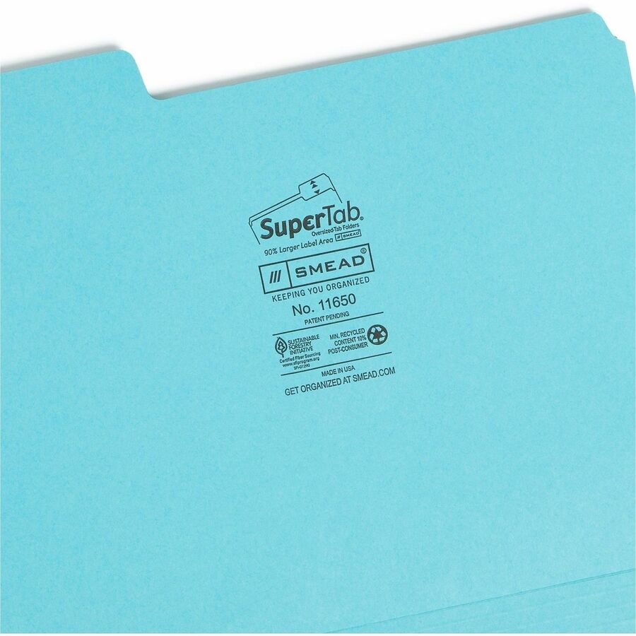 Smead SuperTab 1/3 Tab Cut Letter Size Recycled File Folders, Top Tab, Assorted Colors (Pink, Yellow, Goldenrod, Aqua), 11 pt., 12 Pack