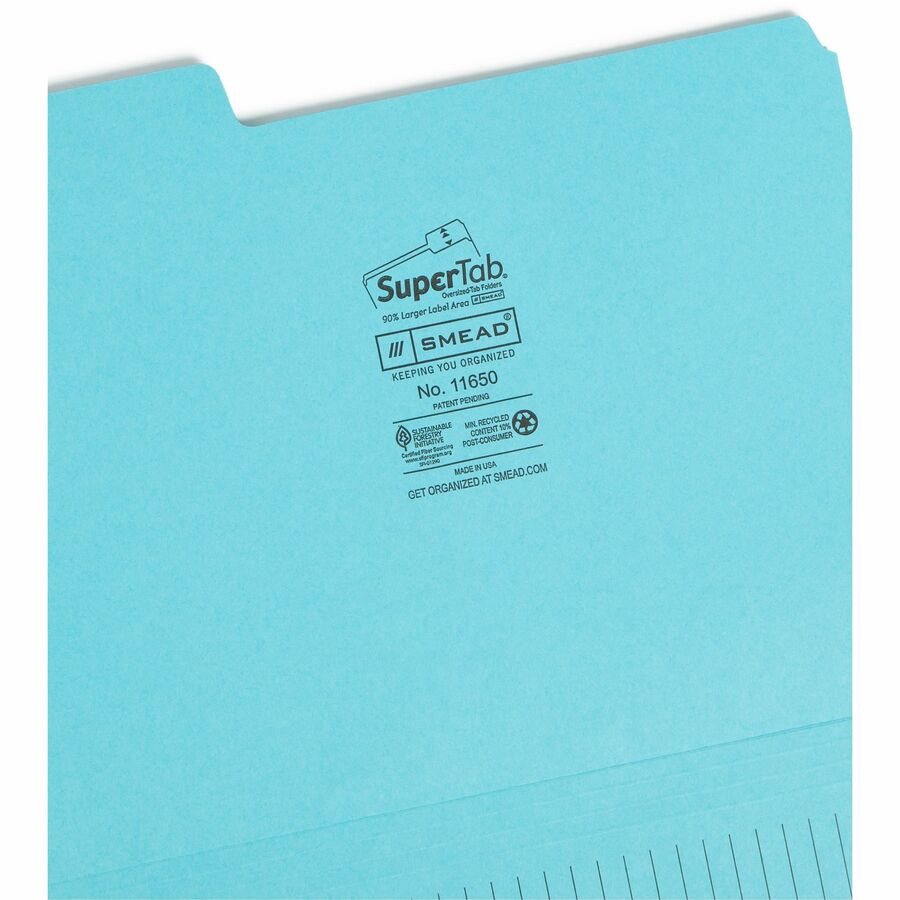 Smead SuperTab 1/3 Tab Cut Letter Size Recycled File Folders, Top Tab, Assorted Colors (Pink, Yellow, Goldenrod, Aqua), 11 pt., 12 Pack