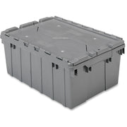 Akro-Mils Attached Lid Storage Container, 8 Gallon, 35 lb Capacity, 21.5" x 15" x 9", Stackable, Plastic, Gray, 1 Each