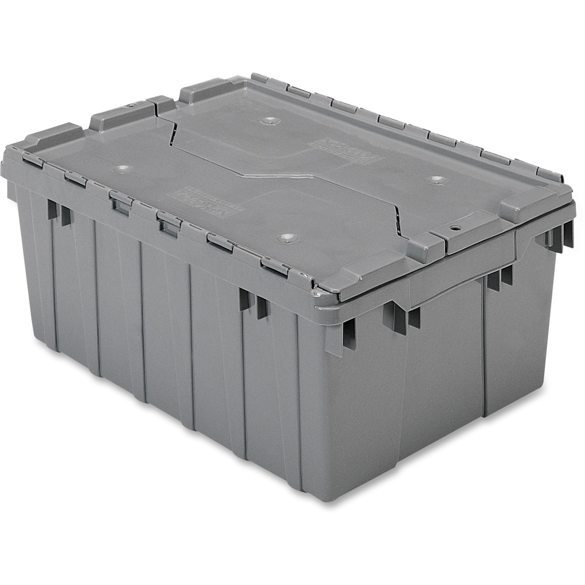 Akro-Mils Attached Lid Storage Container, 8 Gallon, 35 lb Capacity, 21.5" x 15" x 9", Stackable, Plastic, Gray, 1 Each