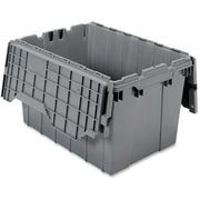 Akro-Mils Attached Lid Storage Container, 12 gal Capacity, 65 lb Weight Limit, Stackable, Padlock/String Tie Closure, Plastic, Gray, 21.5" L x 15" W x 12.5" H, 1 Each