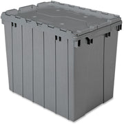 Akro-Mils Attached Lid Storage Container, 17 gal Capacity, 100 lb Weight Limit, Stackable, Padlock/String Tie Closure, Gray, Plastic/Polymer, 21.5" L x 15" W x 17" H, 1 Each