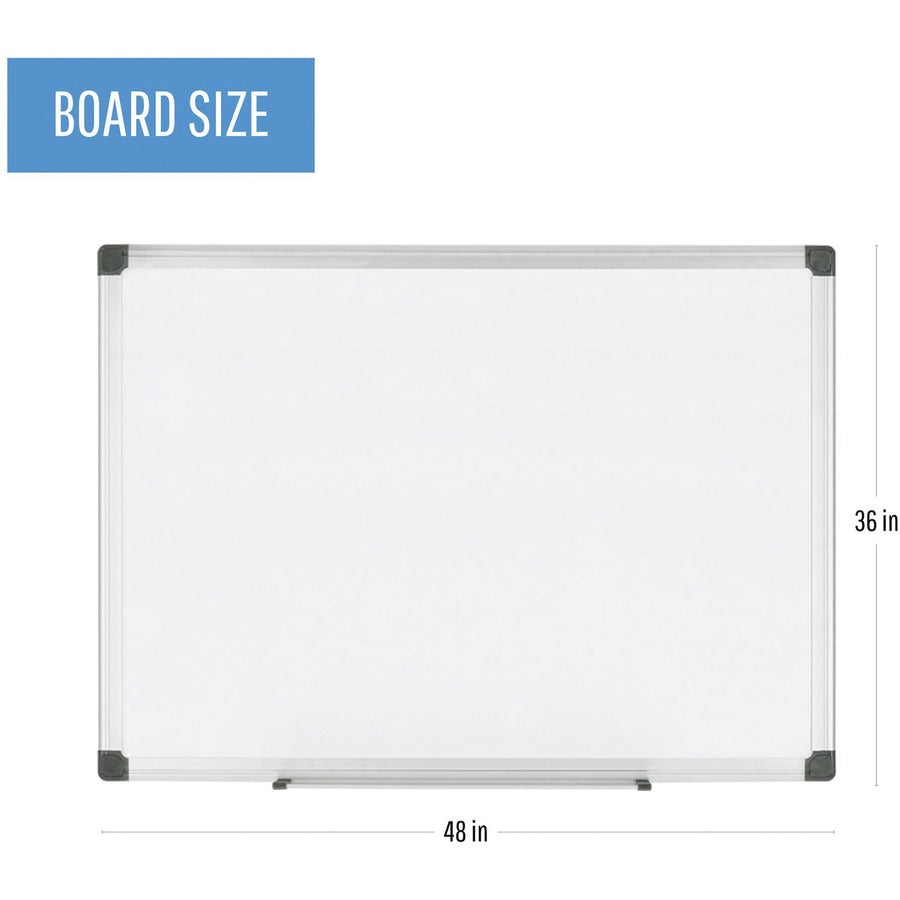 MasterVision Maya Series Magnetic Dry-Erase Board, 48" x 36", White Porcelain Surface, Silver Aluminum Frame, Magnetic, Accessory Tray, Stain and Scratch Resistant, Ghost Resistant, 1 Each