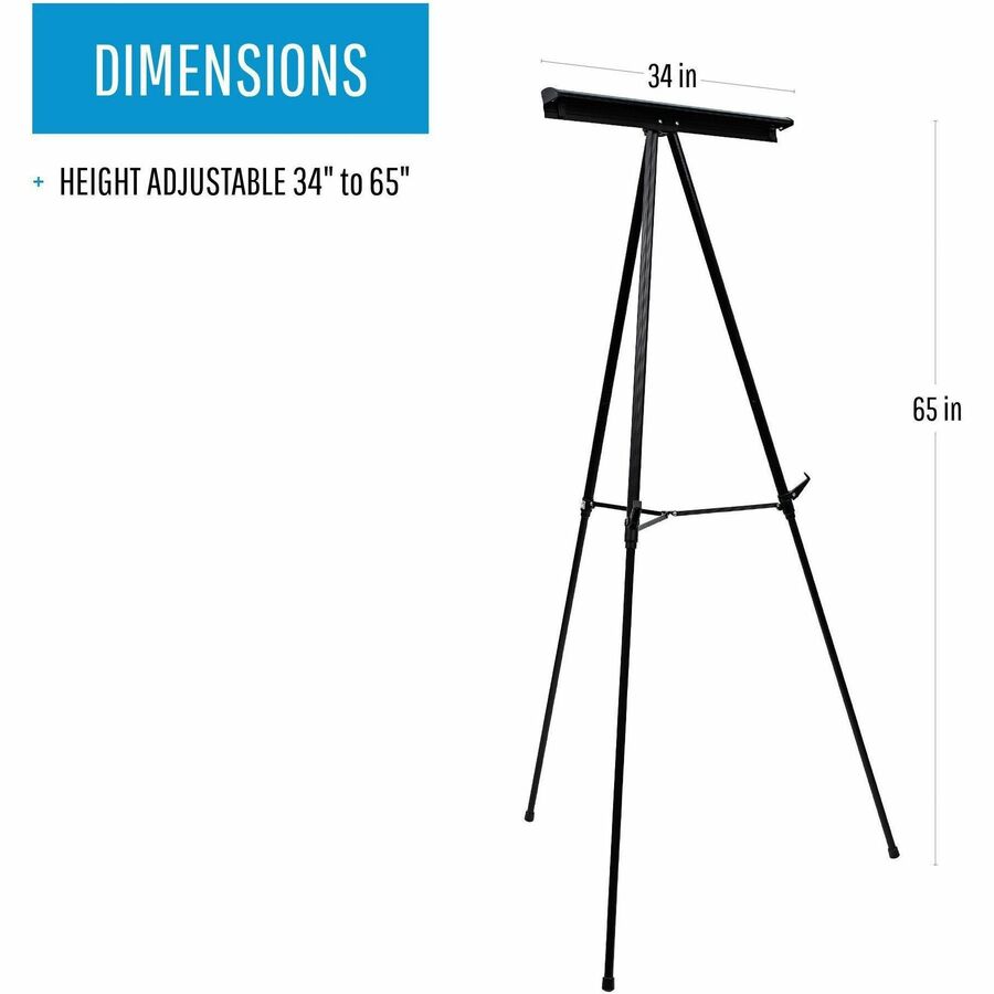 MasterVision 3-leg Display Easel, 63" Height, 28.5" Width, 32" Depth, 25 lb Load Capacity, Adjustable, Tabletop or Floor, Metal/Aluminum/Plastic, Black, 1 Each