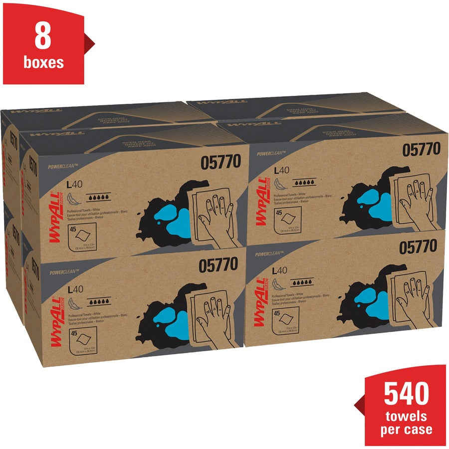Wypall Power Clean L40 Extra Absorbent Towels, White, 12" x 23", 45 Towels per Box, 1 Carton