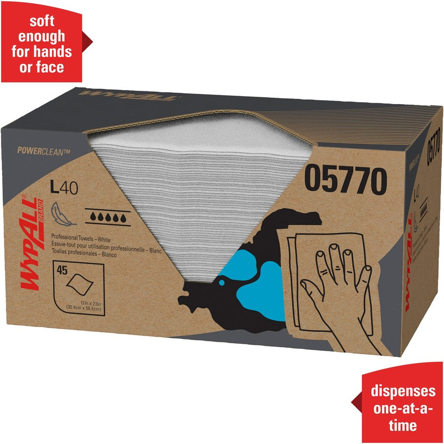 Wypall Power Clean L40 Extra Absorbent Towels, White, 12" x 23", 45 Towels per Box, 1 Carton