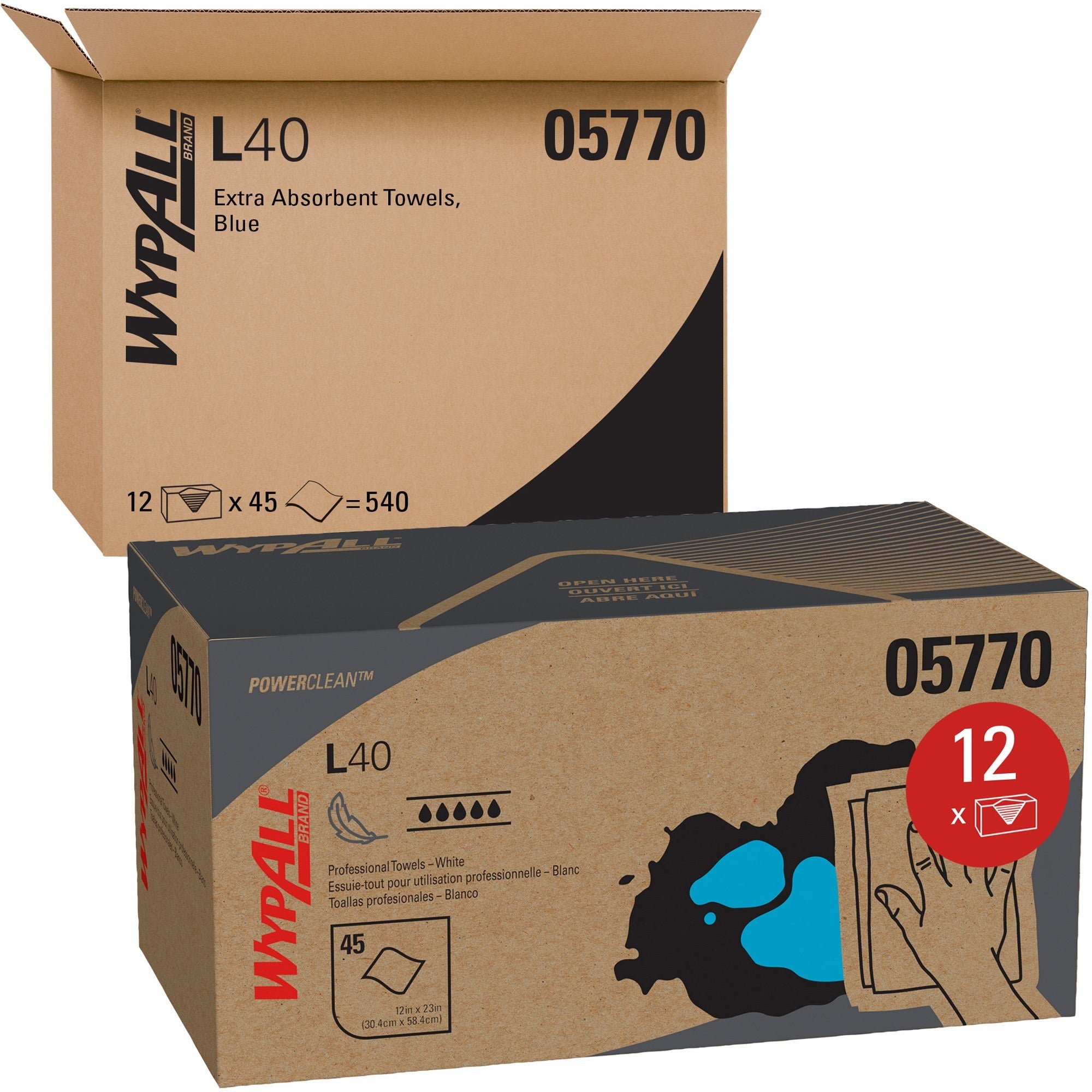 Wypall Power Clean L40 Extra Absorbent Towels, White, 12" x 23", 45 Towels per Box, 1 Carton