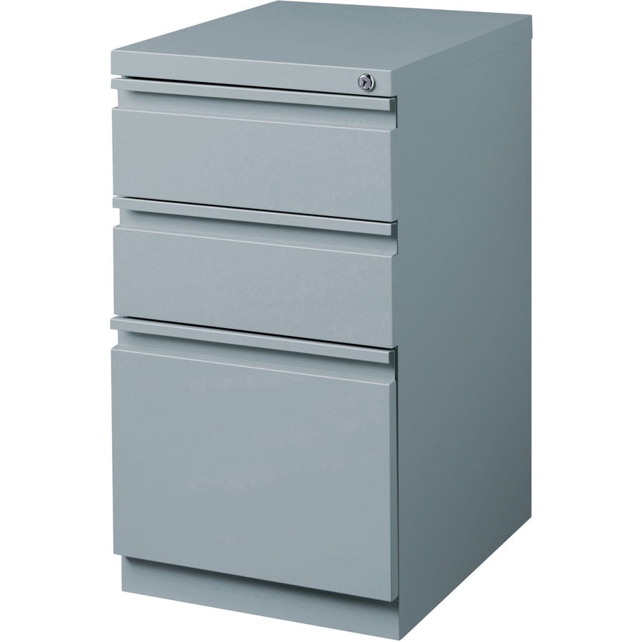 Lorell 20" Box/Box/File Mobile File Cabinet with Full-Width Pull - 15" Width x 19.9" Depth x 27.7" Height - 3 x Drawer(s) for Box, File - Letter - Ball-bearing Suspension, Drawer Extension, Durable, Recessed Drawer - Gray - Steel - Recycled