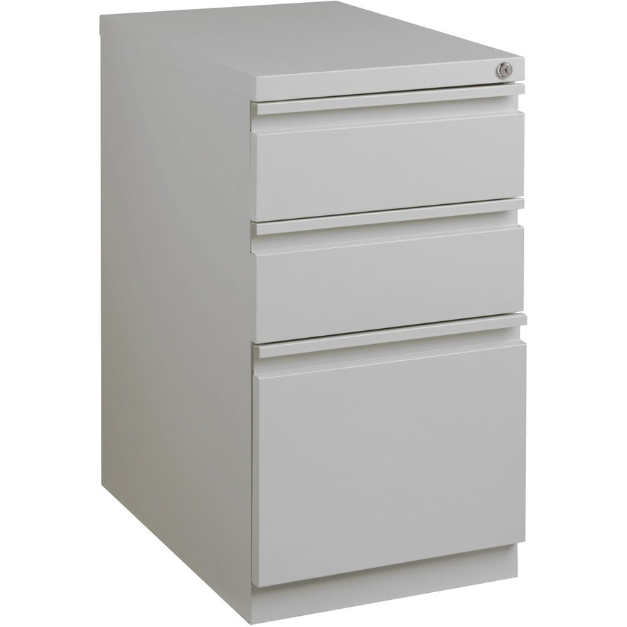 Lorell 20" Box/Box/File Mobile File Cabinet with Full-Width Pull - 15" Width x 19.9" Depth x 27.7" Height - 3 x Drawer(s) for Box, File - Letter - Ball-bearing Suspension, Drawer Extension, Durable, Recessed Drawer - Gray - Steel - Recycled