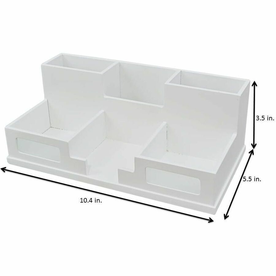 Victor Phone Holder Desk Organizer - 6 Compartment(s) - 4" Height x 5.50" Width x 10.40" Depth - Stackable, Sturdy, Durable, Scratch Resistant, Scuff-free, Non-slip Feet, Cell Phone Holder - Matte White - White - Wood, Frosted Glass, Rubber - 1 Each
