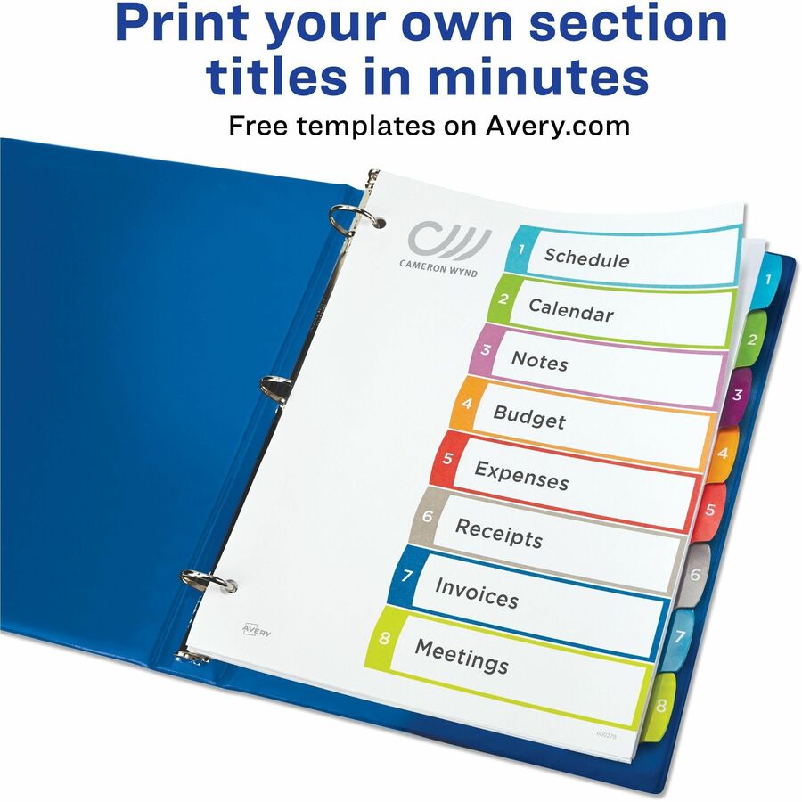 Avery Dividers, 8 Tabs, Ready Index, Multicolor Arched Tabs (11841)