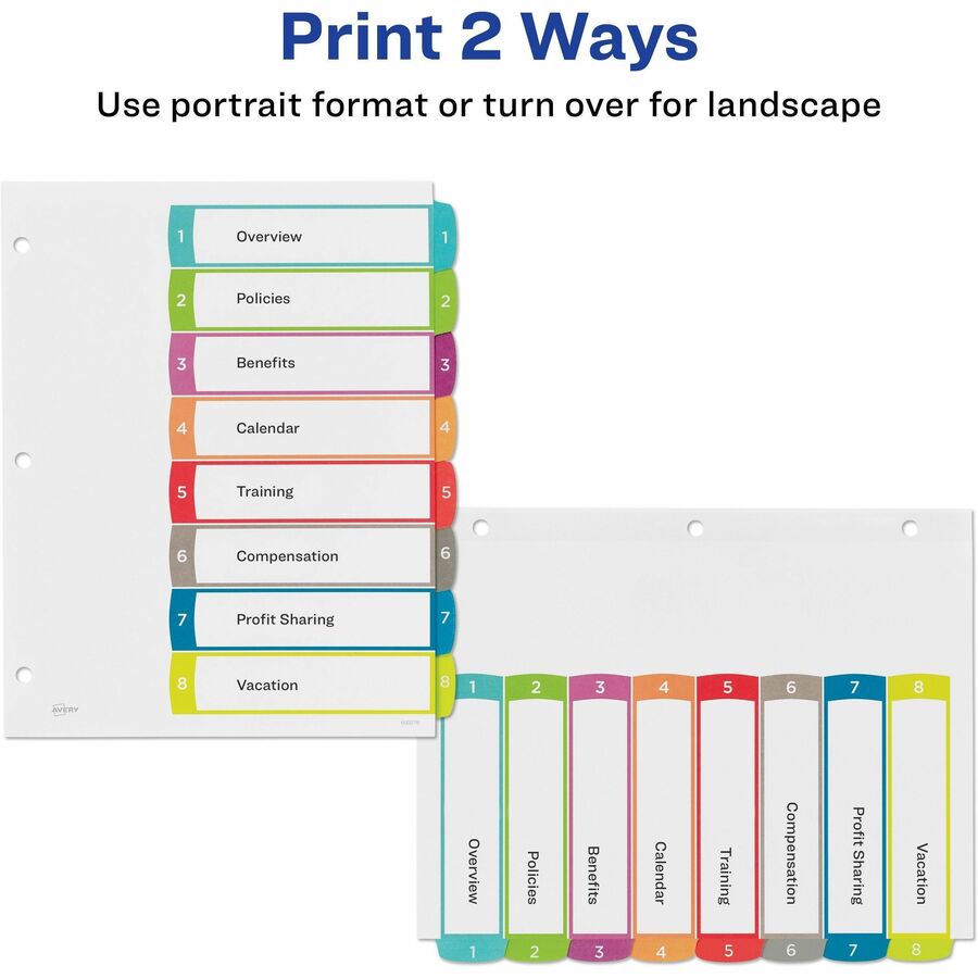 Avery Dividers, 8 Tabs, Ready Index, Multicolor Arched Tabs (11841)