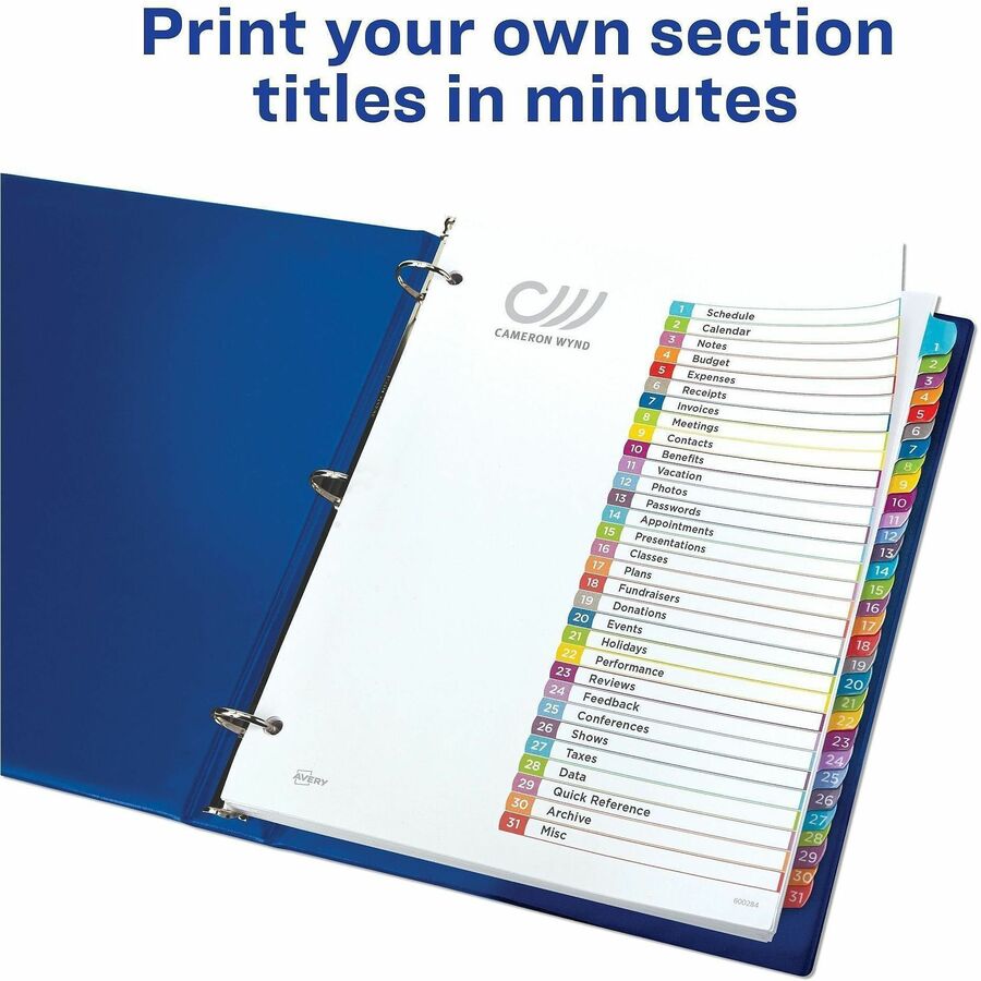 Avery 1-31 Dividers, 31 Tabs, Ready Index, Arched Tabs (11846)