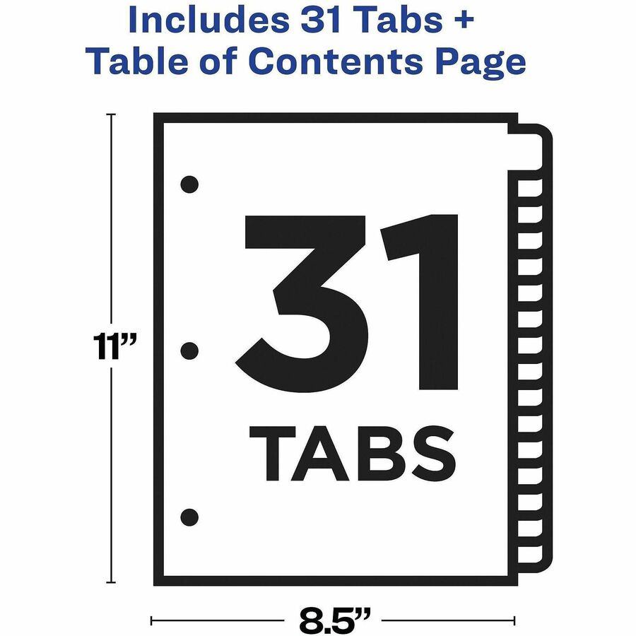 Avery 1-31 Dividers, 31 Tabs, Ready Index, Arched Tabs (11846)