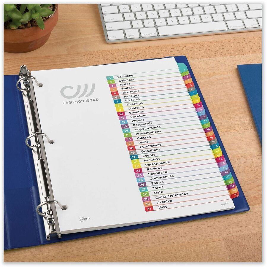Avery 1-31 Dividers, 31 Tabs, Ready Index, Arched Tabs (11846)
