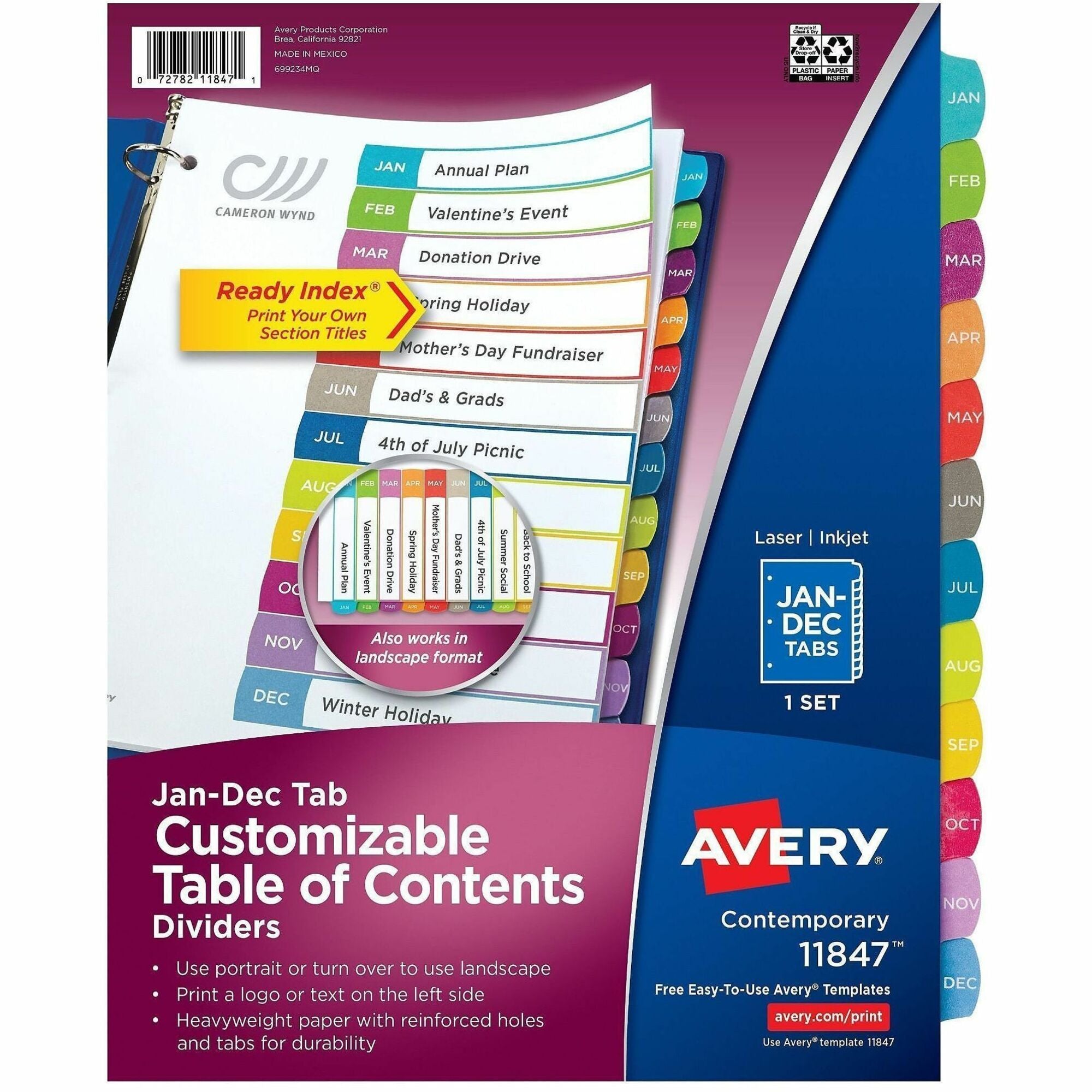 Avery Jan-Dec Dividers, 12 Tabs, Ready Index, Arched Tabs (11847)