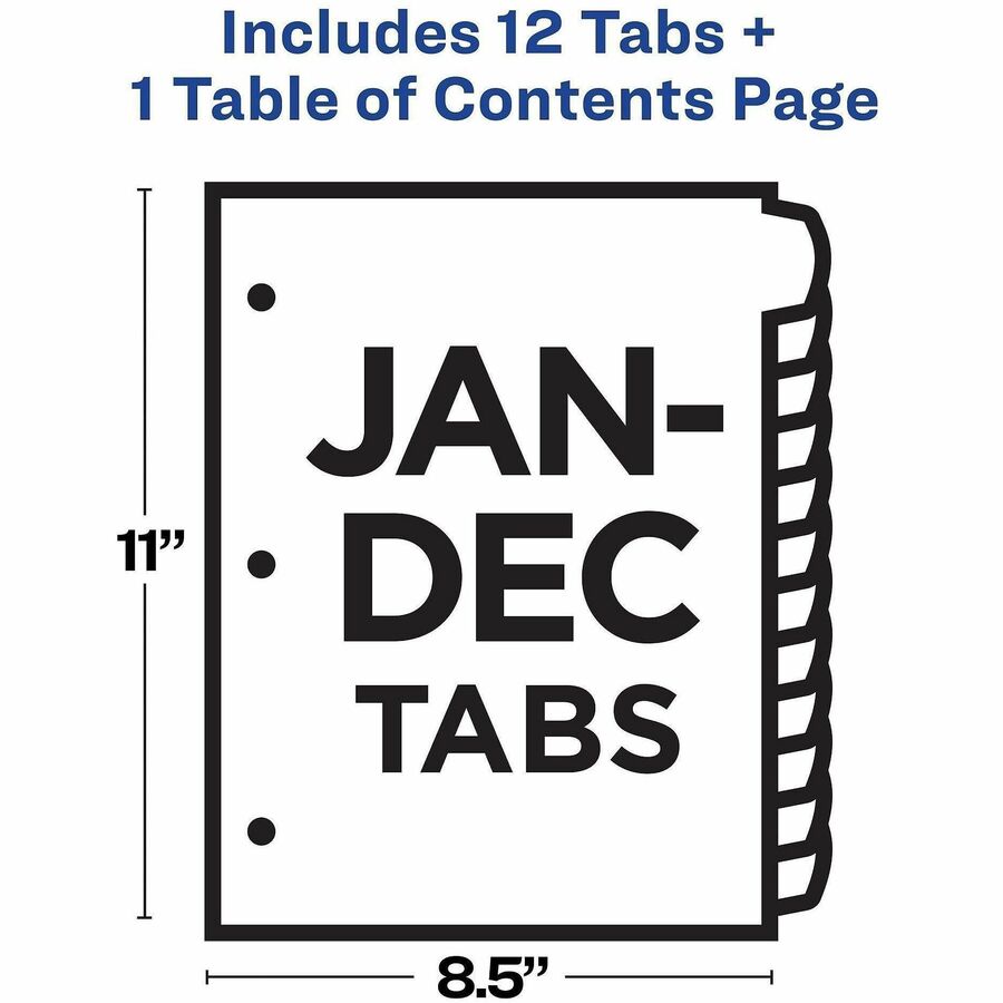 Avery Jan-Dec Dividers, 12 Tabs, Ready Index, Arched Tabs (11847)