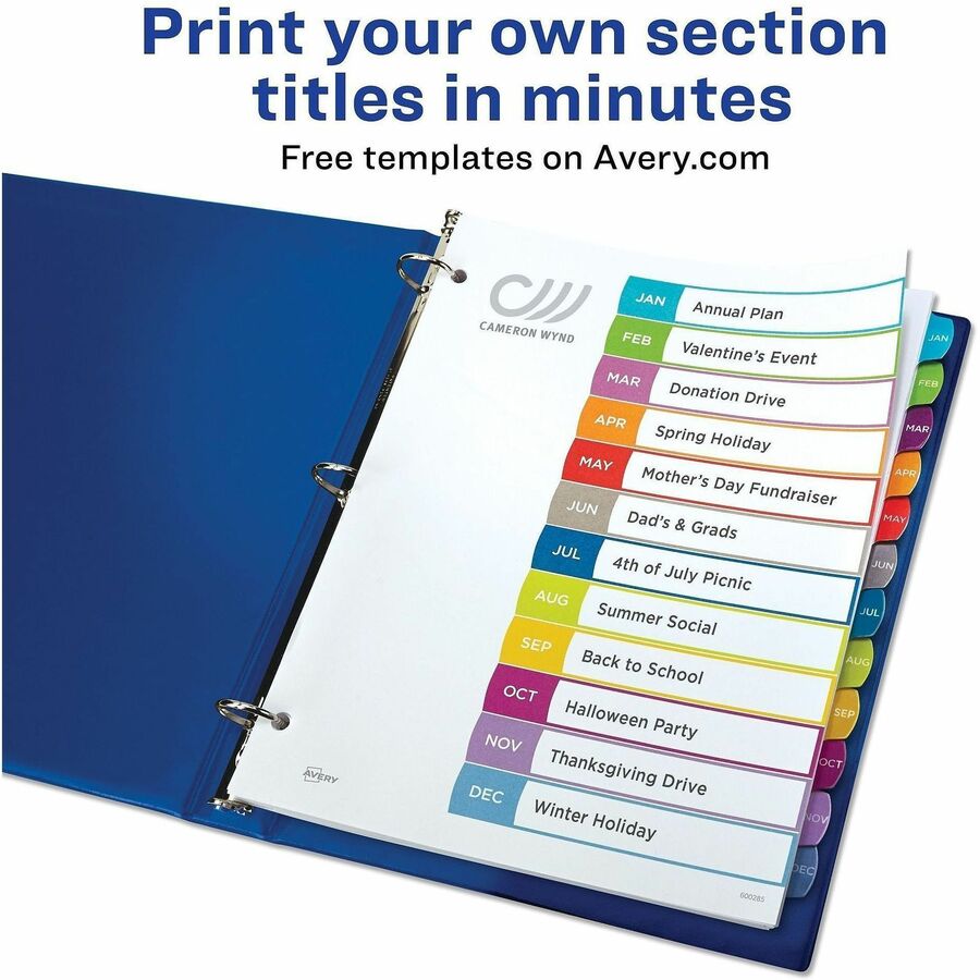Avery Jan-Dec Dividers, 12 Tabs, Ready Index, Arched Tabs (11847)
