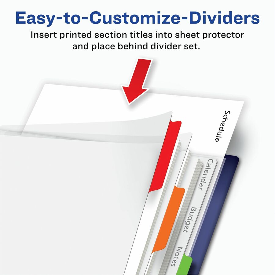 5 x Divider(s) - 5 - 5 Tab(s)/Set - 8.5" Divider Width x 11" Divider Length - 3 Hole Punched - Clear Plastic Divider - Multicolor Plastic Tab(s) - 5 / Set