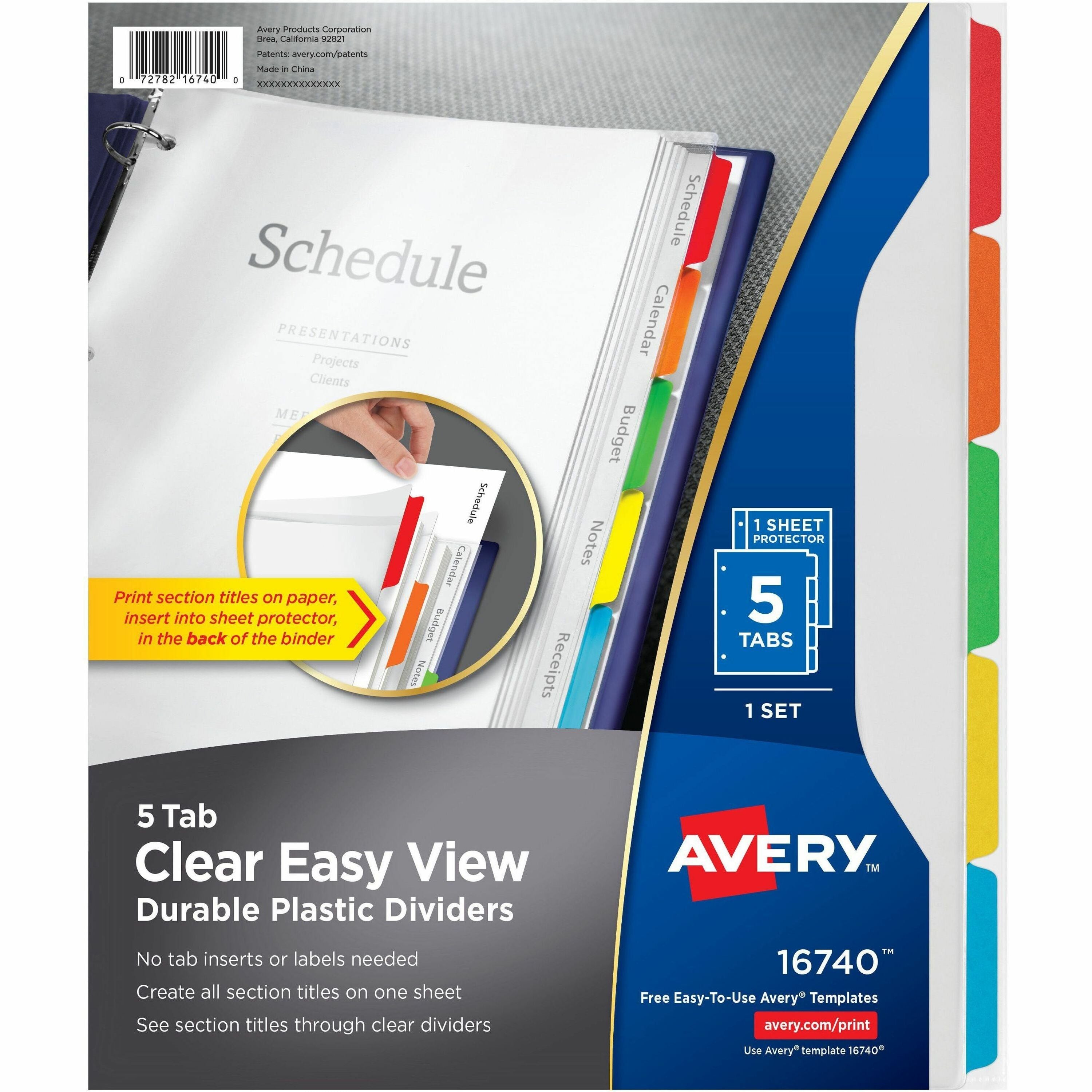 5 x Divider(s) - 5 - 5 Tab(s)/Set - 8.5" Divider Width x 11" Divider Length - 3 Hole Punched - Clear Plastic Divider - Multicolor Plastic Tab(s) - 5 / Set