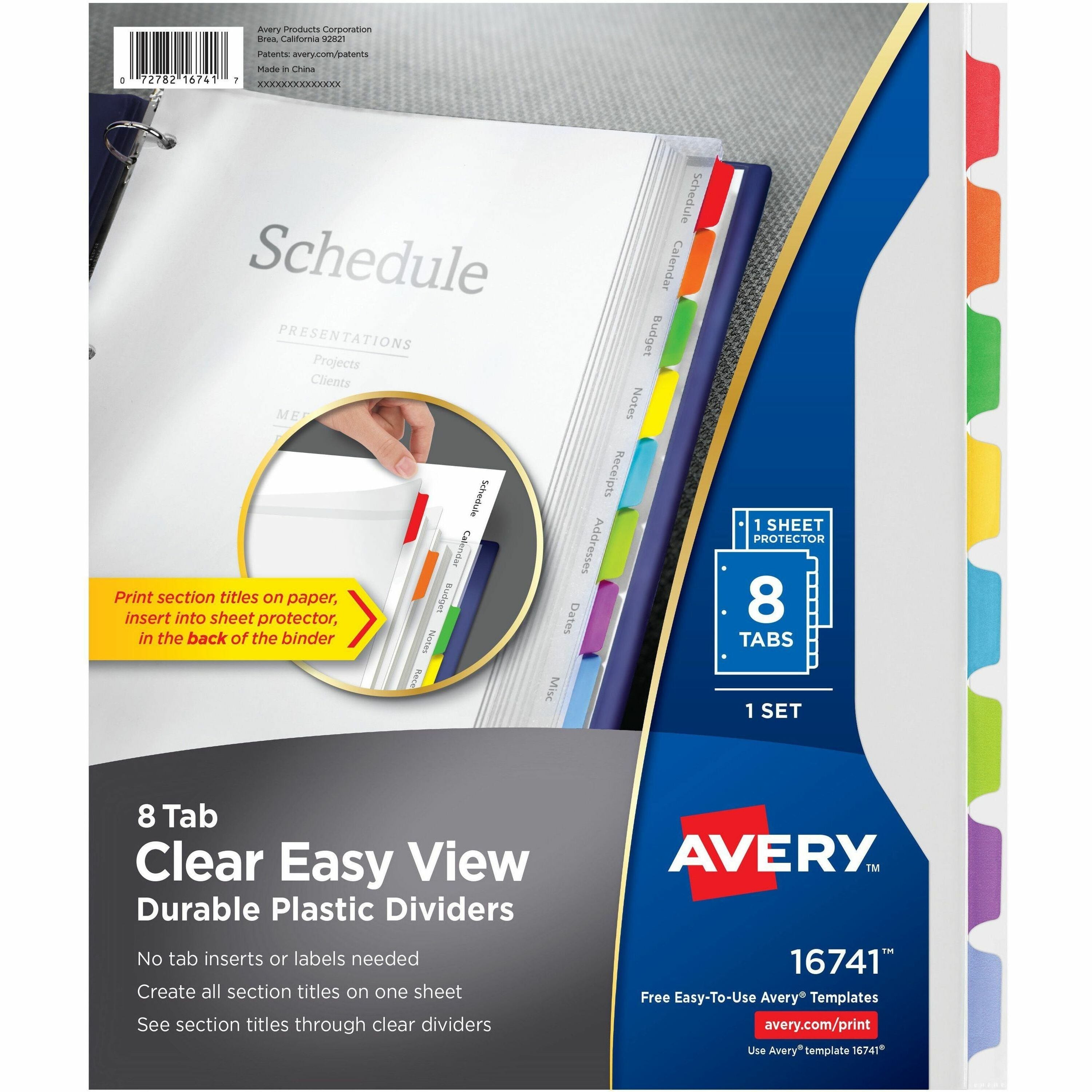 8 x Divider(s) - 8 - 8 Tab(s)/Set - 8.5" Divider Width x 11" Divider Length - 3 Hole Punched - Clear Plastic Divider - Multicolor Plastic Tab(s) - 8 / Set