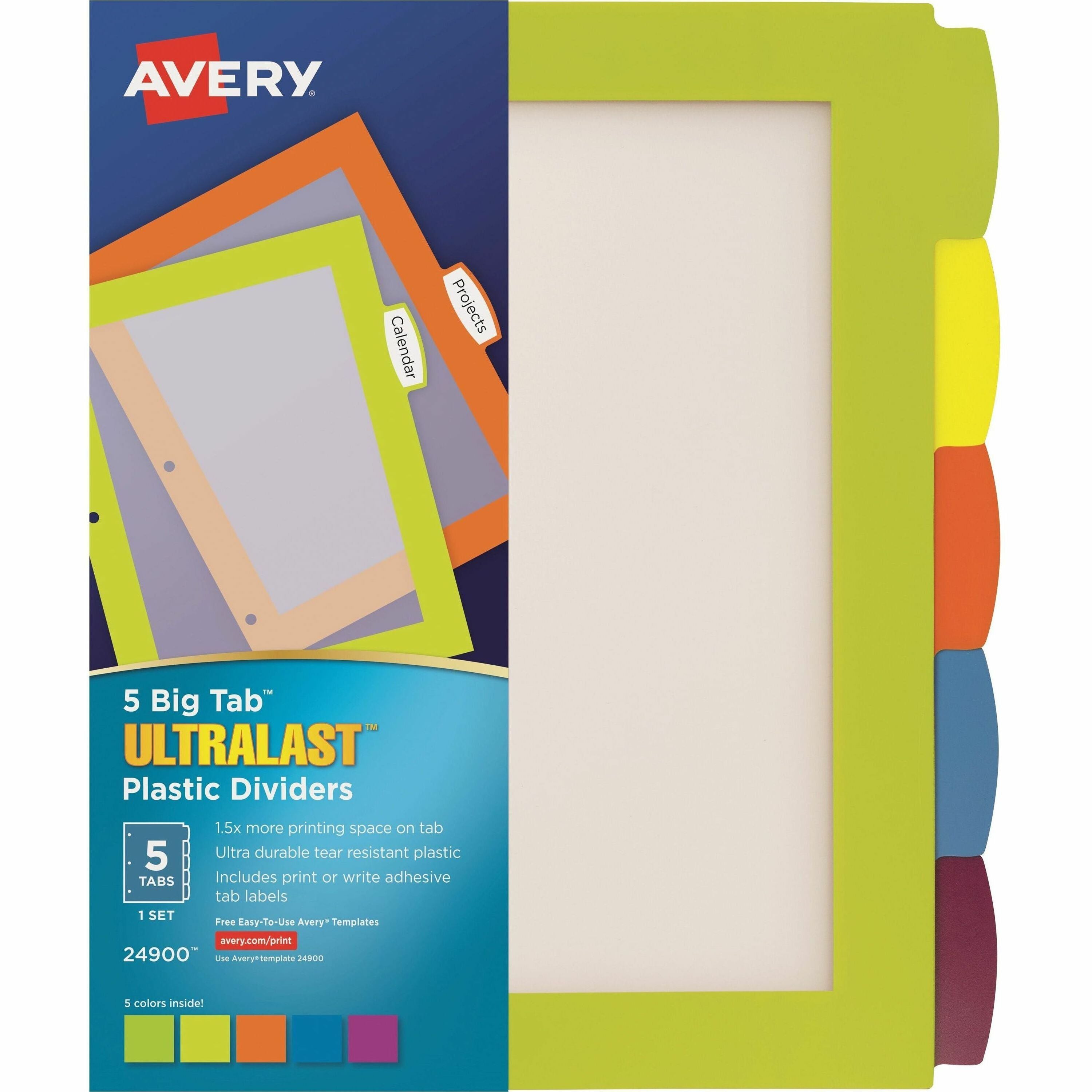5 x Divider(s) - 5 Write-on Tab(s) - 5 - 5 Tab(s)/Set - 8.5" Divider Width x 11" Divider Length - 3 Hole Punched - Multicolor Plastic Divider - Multicolor Plastic Tab(s) - 1 Set