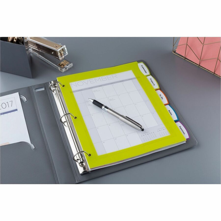 5 x Divider(s) - 5 Write-on Tab(s) - 5 - 5 Tab(s)/Set - 8.5" Divider Width x 11" Divider Length - 3 Hole Punched - Multicolor Plastic Divider - Multicolor Plastic Tab(s) - 1 Set