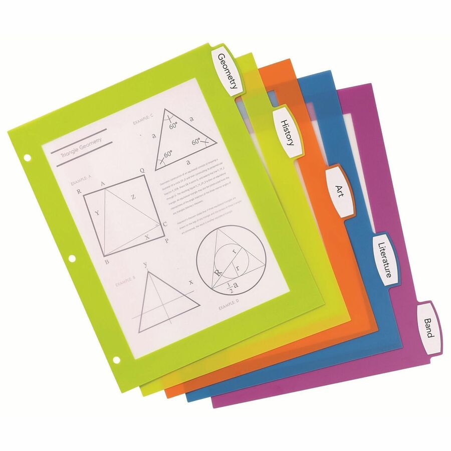 5 x Divider(s) - 5 Write-on Tab(s) - 5 - 5 Tab(s)/Set - 8.5" Divider Width x 11" Divider Length - 3 Hole Punched - Multicolor Plastic Divider - Multicolor Plastic Tab(s) - 1 Set