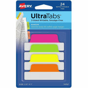 Avery Ultra Tabs File Tab, Assorted Neon Colors, 1" x 2.5", Write-On, Smudge Resistant, Reusable, Repositionable, 24 Tabs per Pack, 72 Packs