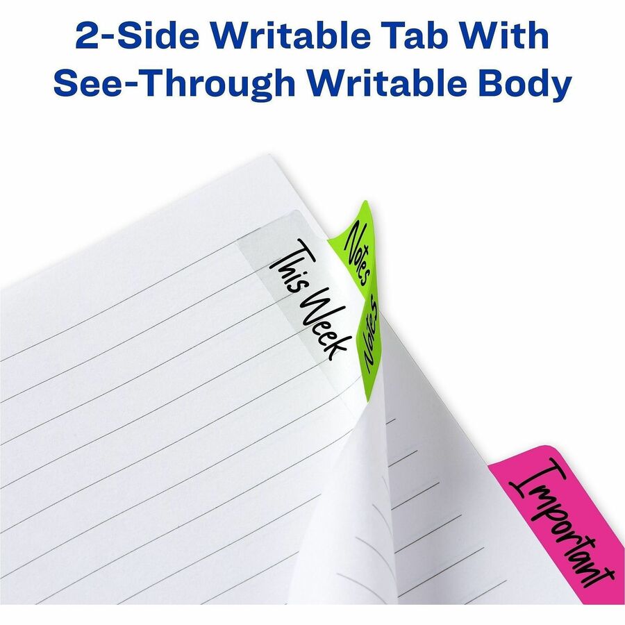 Avery Ultra Tabs File Tab, Assorted Neon Colors, 1" x 2.5", Write-On, Smudge Resistant, Reusable, Repositionable, 24 Tabs per Pack, 72 Packs
