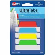 24 Tab(s) - 1" Tab Height x 2.50" Tab Width - Red Film, Clear Paper, Yellow, Green, Blue Tab(s) - 24 / Pack