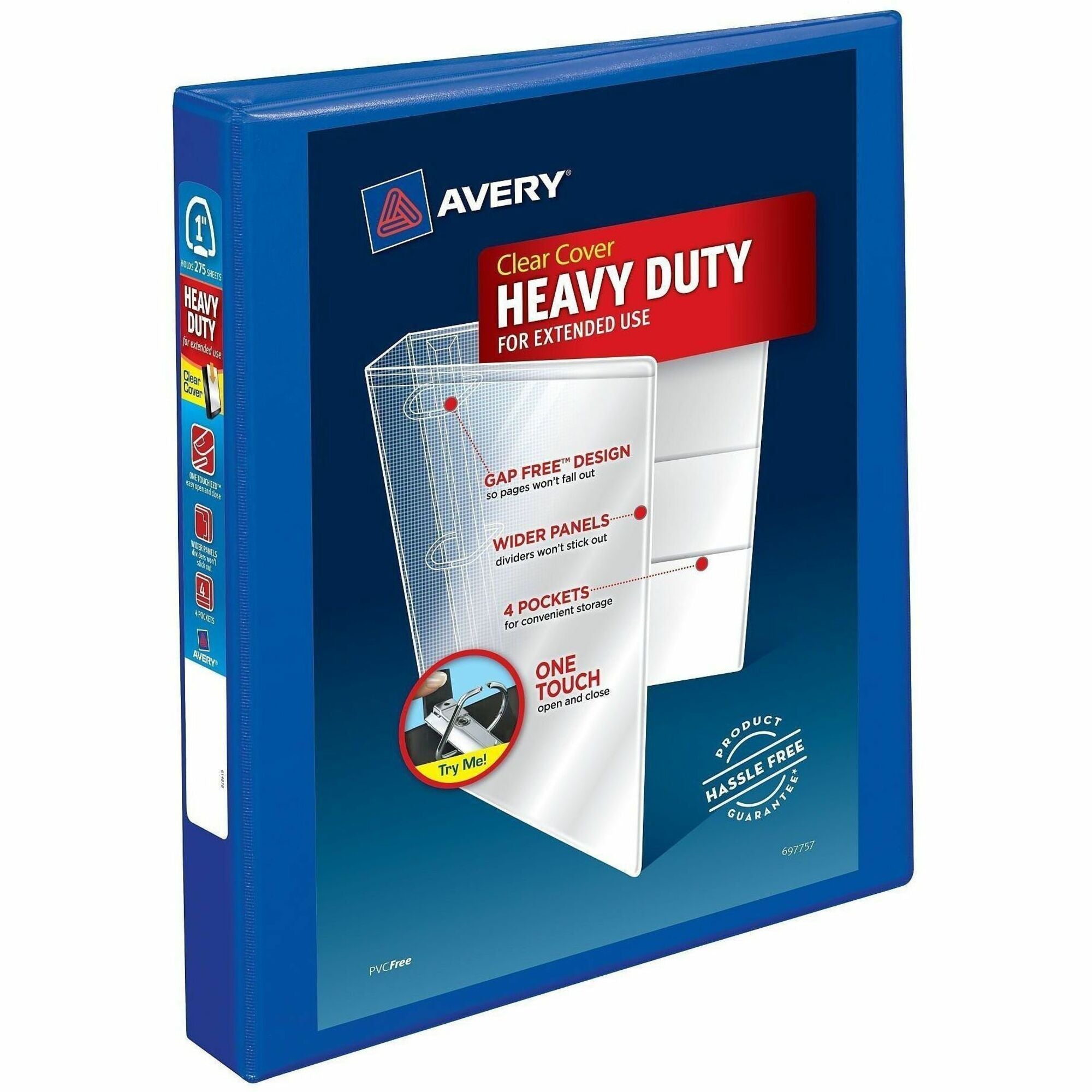 Avery Heavy-Duty View Binder, 1" EZD Locking Rings, 275-Sheet Capacity, 4 Internal Pockets, Letter Size, Pacific Blue, 1 Each