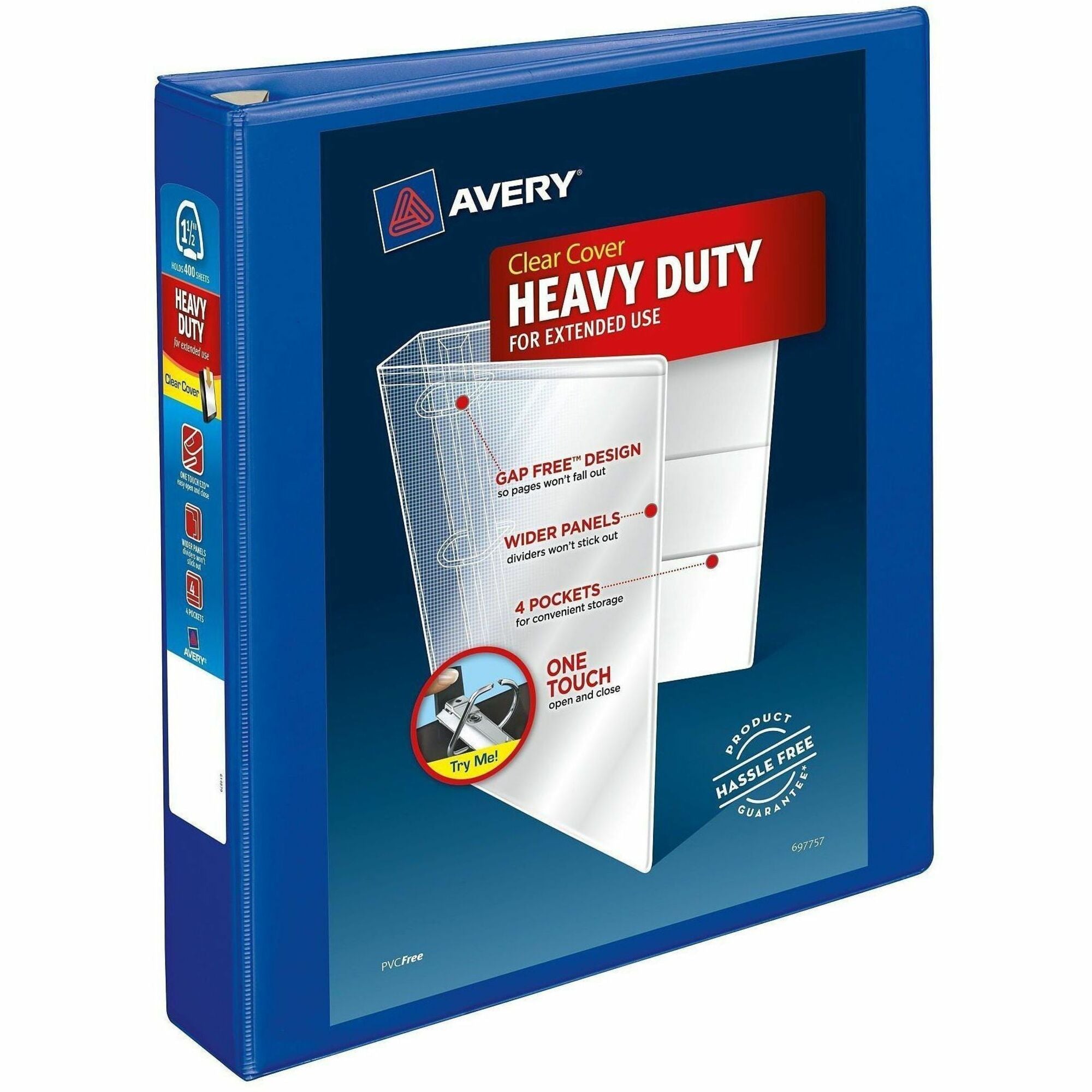 Avery Heavy-Duty View Binder, 1 1/2" EZD Locking Rings, 400-Sheet Capacity, 4 Internal Pockets, Letter Size, Pacific Blue, 1 Each