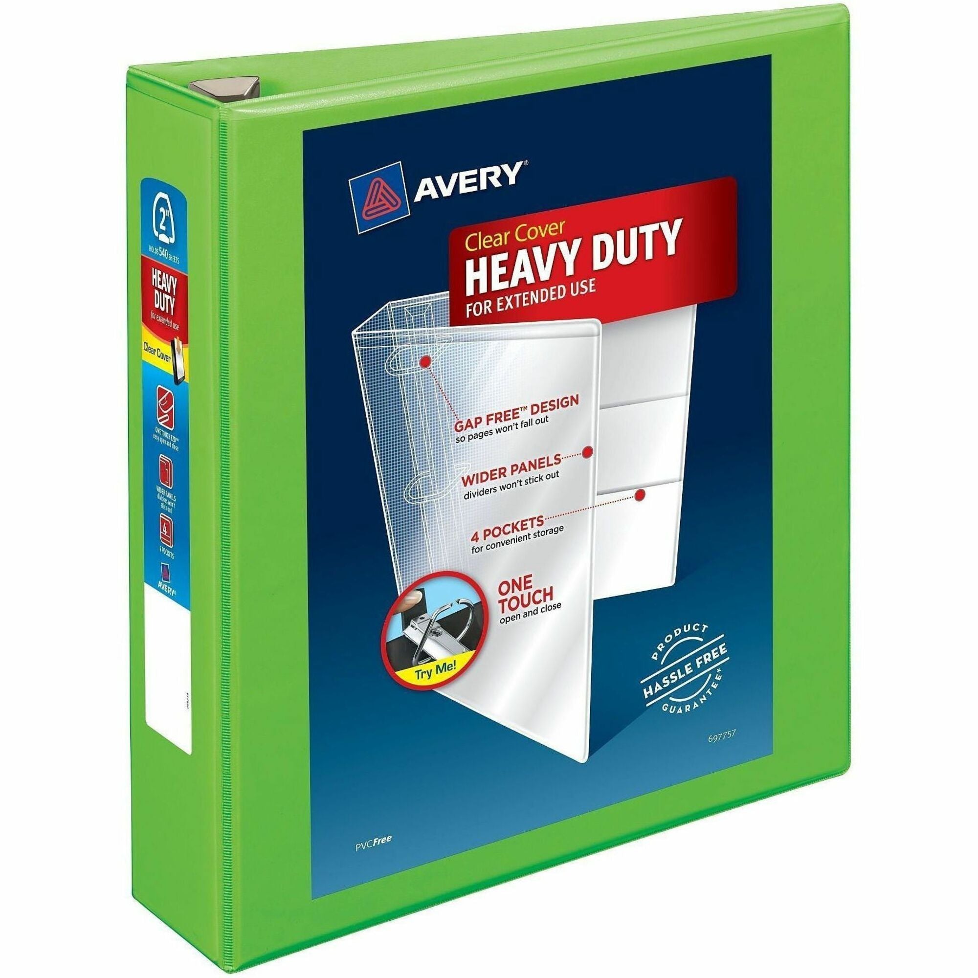 Avery Heavy-Duty View Binder, 2" EZD Locking Rings, 540-Sheet Capacity, 4 Internal Pockets, Letter Size, Chartreuse, 1 Each