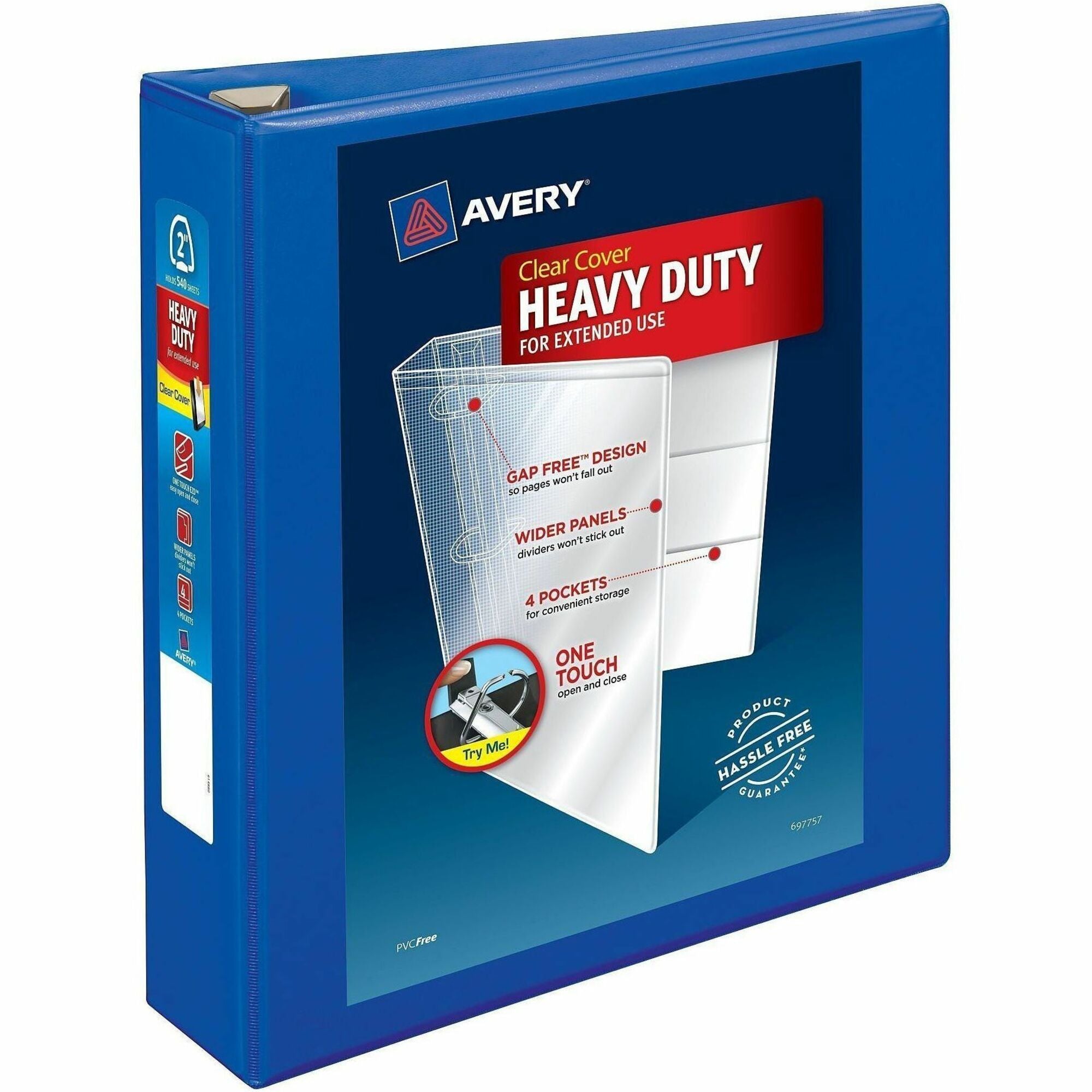 Avery Heavy-Duty View Binder, 2" EZD Locking Rings, 540-Sheet Capacity, 4 Internal Pockets, Letter Size, Pacific Blue, 1 Each