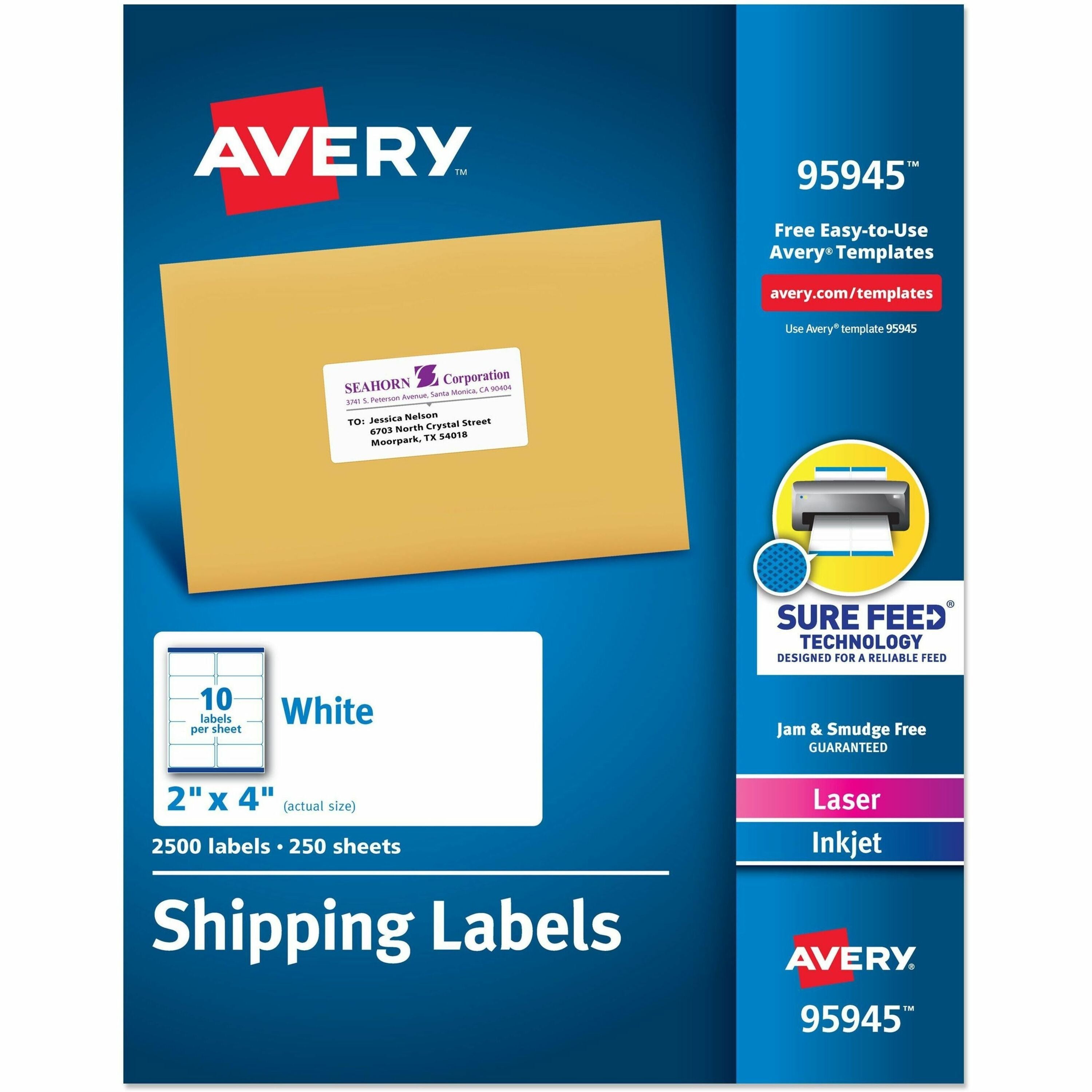 2" Width x 4" Length - Permanent Adhesive - Rectangle - Inkjet, Laser - Matte White - Matte - Paper - Permanent Adhesive, Jam Resistant, Customizable, Peel-off - 10 / Sheet - 10 Total Sheets - 2500 Total Label(s) - 250 / Box