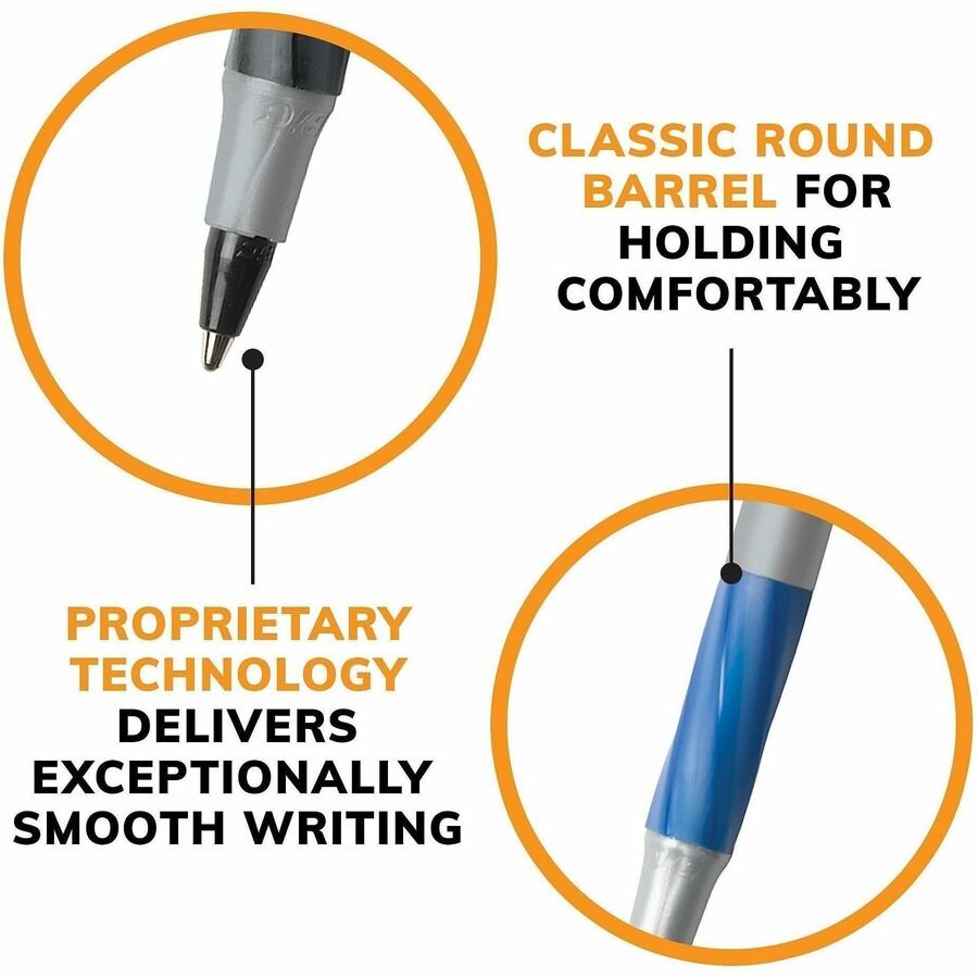 BIC Round Stic Grip Ballpoint Pen - 1.2 mm Medium Pen Point - Blue Ink - Brass Tip - 36 / Box