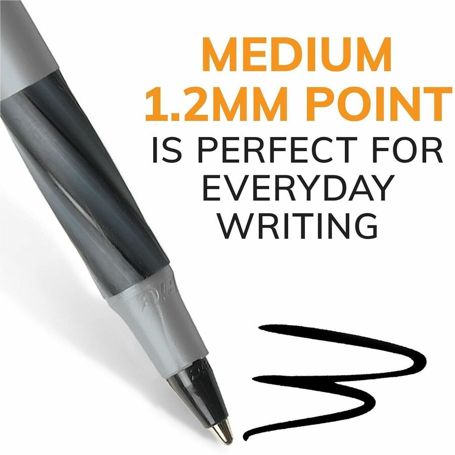 BIC Round Stic Grip Ballpoint Pen - 1.2 mm Medium Pen Point - Black Ink - Brass Tip - 36 / Box