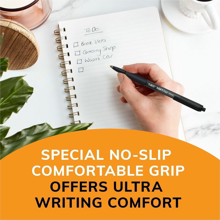 BIC SoftFeel Retractable Ball Pens - 1 mm Medium Pen Point - Retractable - Black Ink - Black Barrel - 36 / Box