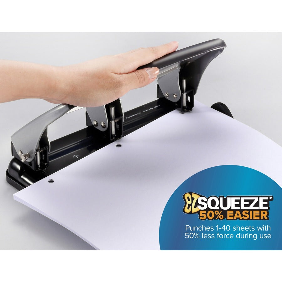 3 Punch Head(s) - 40 Sheet of 20lb Paper - 9/32" Punch Size - 7.4" Width x 3.1" Height - Black, Silver