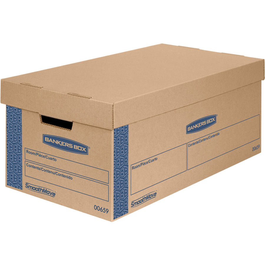 Bankers Box SmoothMove Moving Boxes, Double Wall, Lid Lock, Letter Size, Kraft/Blue, 8/Carton