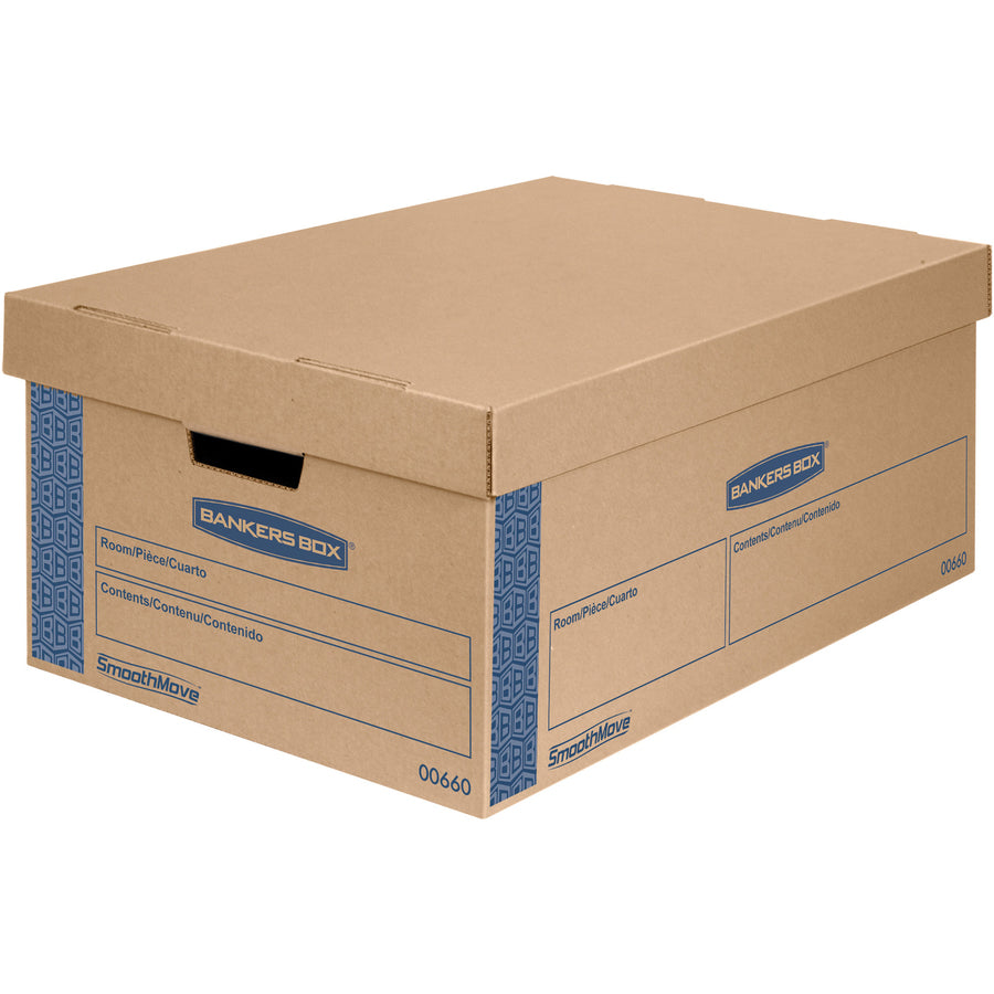 Bankers Box SmoothMove Moving Boxes, Legal Size, Double Wall, Lid Lock, Kraft/Blue, 8/Carton