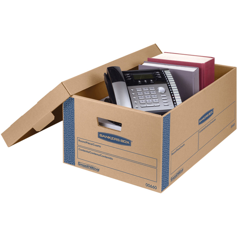 Bankers Box SmoothMove Moving Boxes, Legal Size, Double Wall, Lid Lock, Kraft/Blue, 8/Carton