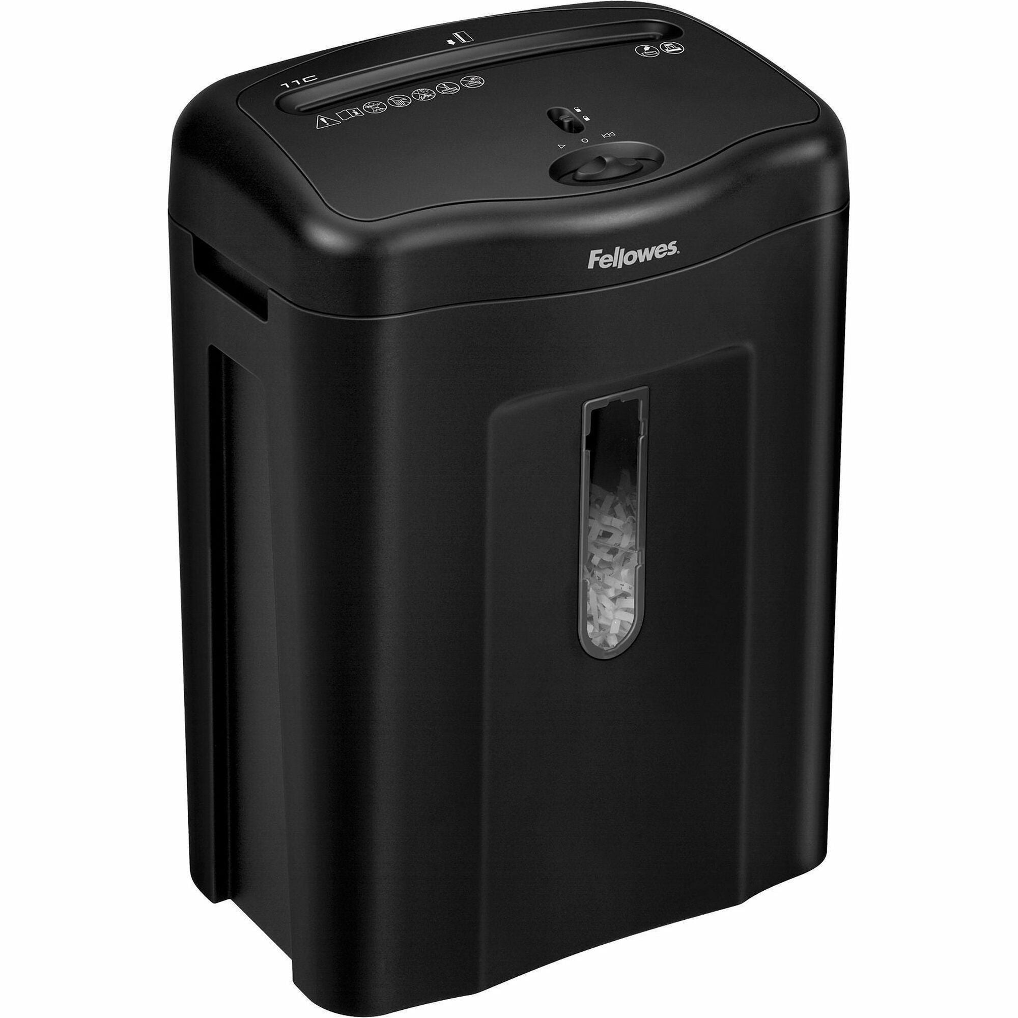 Non-continuous Shredder - Cross Cut - 11 Per Pass - for shredding Paper, Credit Card, Paper Clip, Staples - 0.156" x 1.560" Shred Size - P-4 - 5 Minute Run Time - 30 Minute Cool Down Time - 4.80 gal Wastebin Capacity - Black