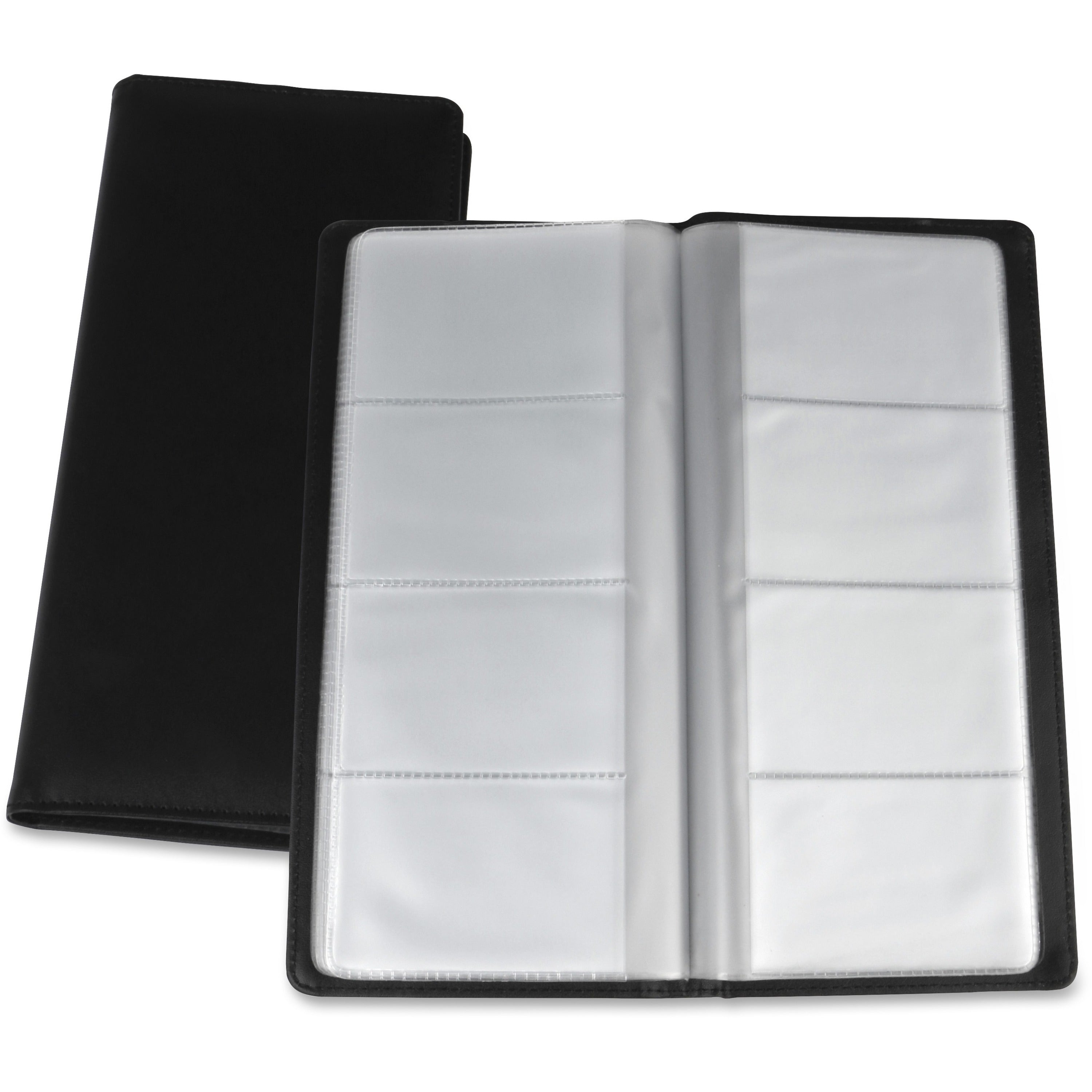 Lorell Business Card Storage Holder - 0.7" Height x 4.4" Width x 9" Depth - Vinyl, Plastic - Black, Clear - 1 Each