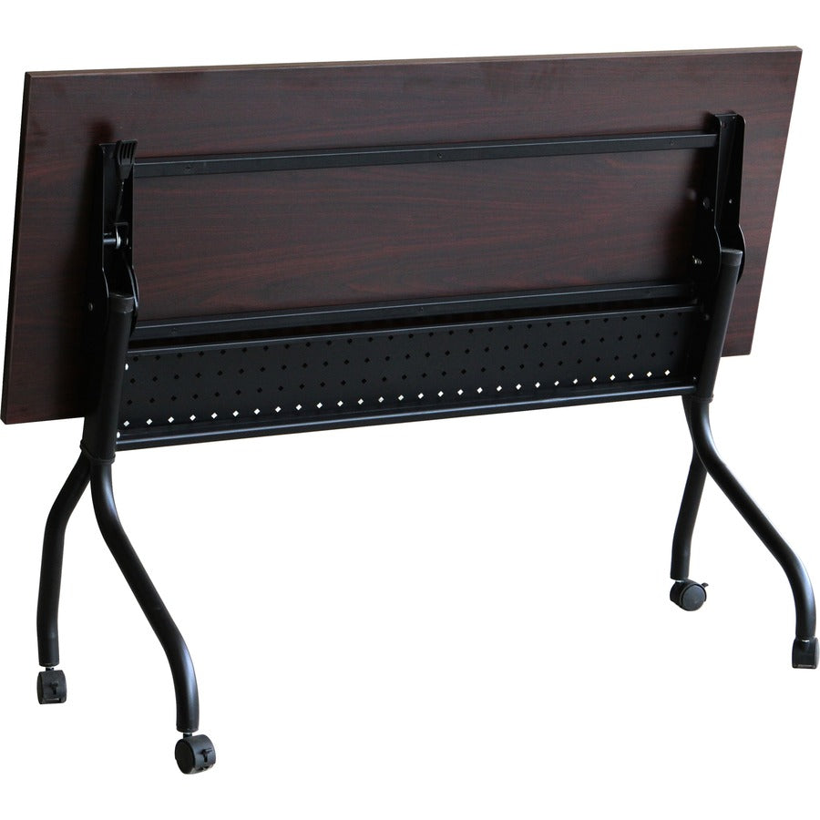 Lorell Flip Top Training Table - Rectangle Top - Four Leg Base - 4 Legs - 60" Table Top Width x 23.60" Table Top Depth - 29.50" Height x 59" Width x 23.63" Depth - Assembly Required - Black, Mahogany - Melamine, Nylon - 1 Each
