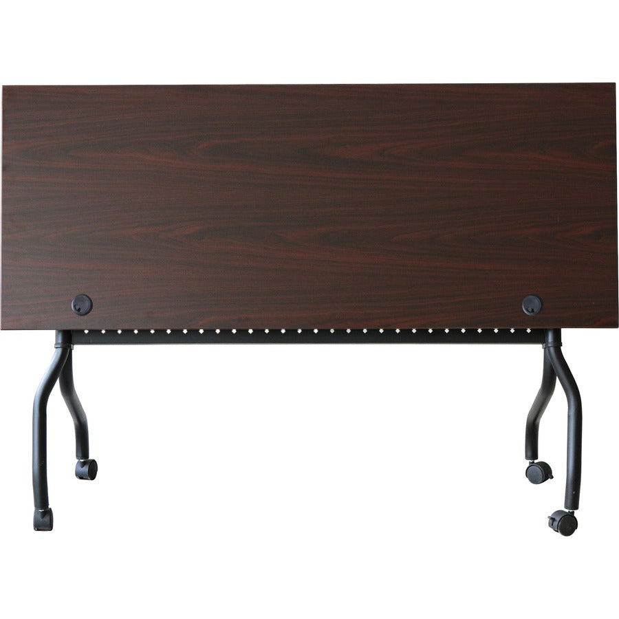 Lorell Flip Top Training Table - Rectangle Top - Four Leg Base - 4 Legs - 60" Table Top Width x 23.60" Table Top Depth - 29.50" Height x 59" Width x 23.63" Depth - Assembly Required - Black, Mahogany - Melamine, Nylon - 1 Each