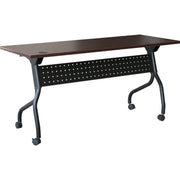 Lorell Flip Top Training Table - Rectangle Top - Four Leg Base - 4 Legs - 60" Table Top Width x 23.60" Table Top Depth - 29.50" Height x 59" Width x 23.63" Depth - Assembly Required - Black, Mahogany - Melamine, Nylon - 1 Each